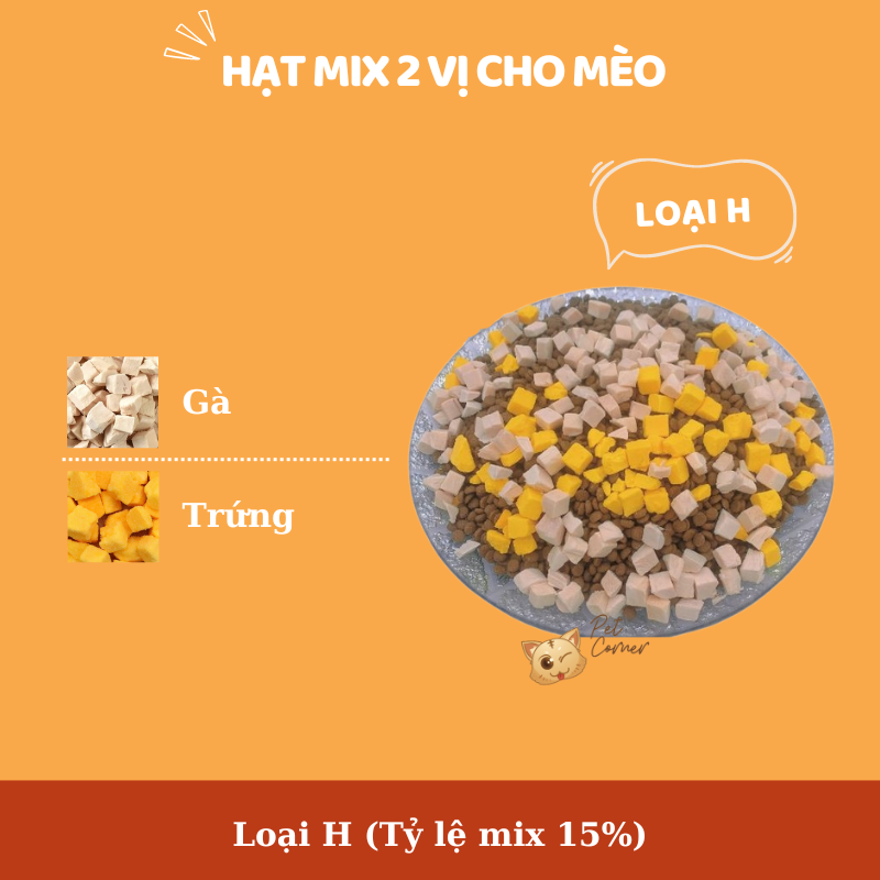 Hạt mix cao cấp cho mèo trộn thịt bò, gà, tôm, cá, lòng đỏ trứng, rau củ quả - Thức ăn hạt cho mèo kén ăn