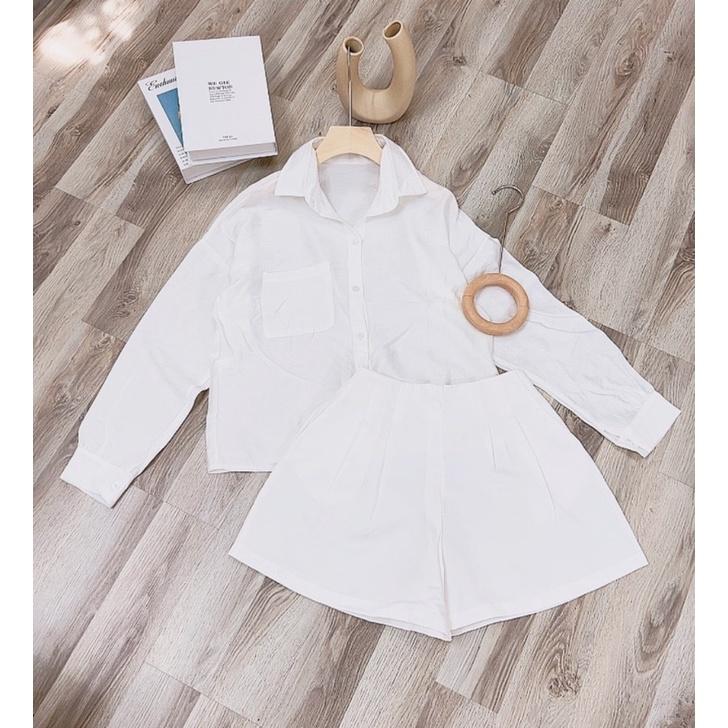 SET ÁO SƠ MI + QUẦN SHORT TRẮNG