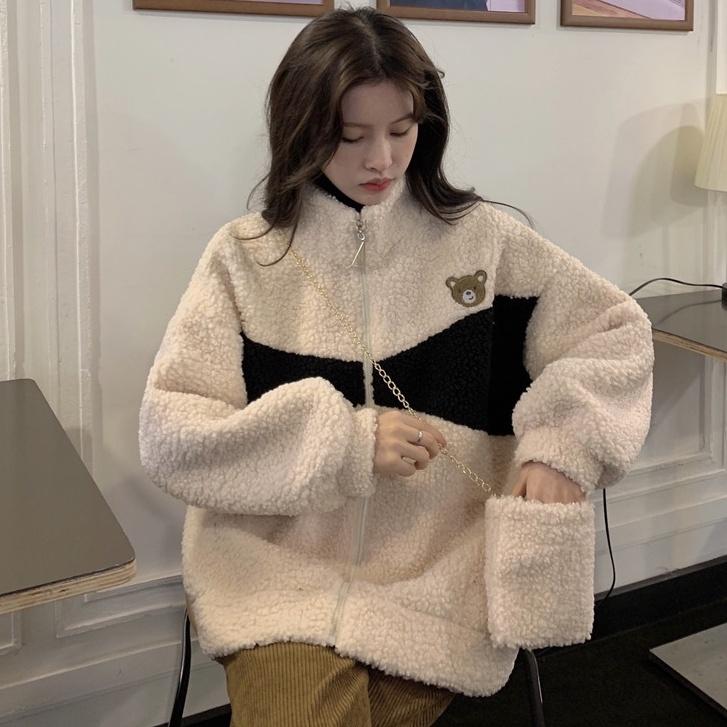 Áo Khoác Lông Cừu siêu ấm Thời Trang Mùa Đông hàn quốc ️ Áo Sweater Nữ Lông Mịn Thêu Cubs và Kèm Túi Chéo Set