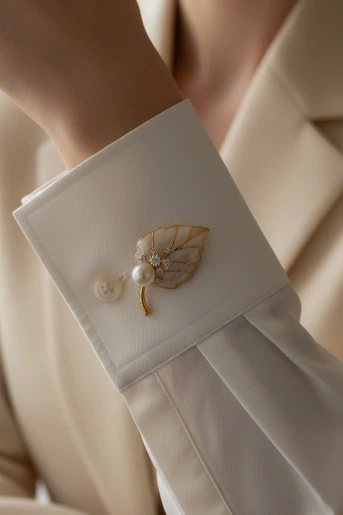 Trâm Cài Áo Vest, Áo Dài Xà Cừ Đính Ngọc Trai Baroque Hình Chiếc Lá thời trang thiết kế Hity ACC413