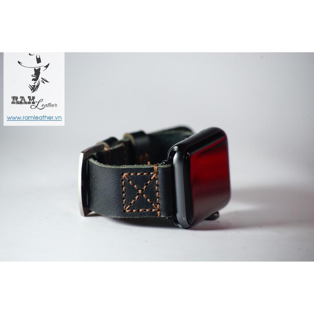 DÂY ĐỒNG HỒ DA BÒ HANDMADE - RAM SIMPLE X PILOT ĐEN