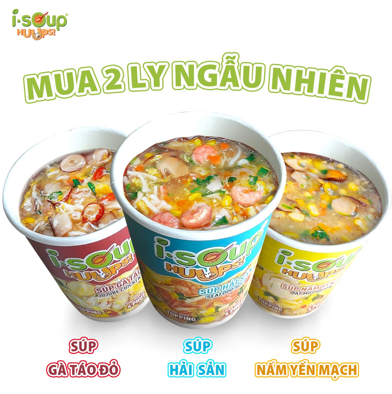 Combo Súp Hải Sản + Súp Nấm Yến Mạch Ăn Liền ISOUP HUUPS - Súp Ăn Liền Sấy Thăng Hoa