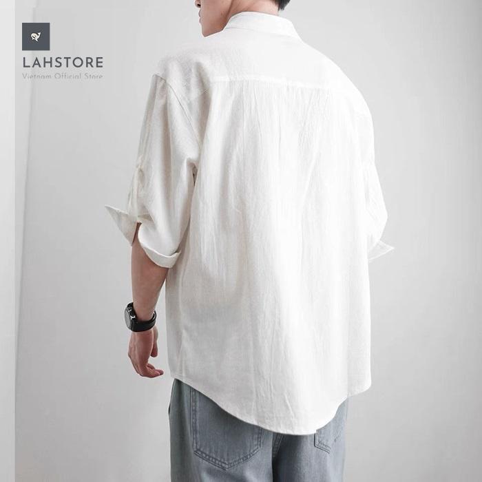 Áo đũi nam cổ tàu mở khuy form rộng tay lỡ LAHSTORE, phù hợp từ 58 đến 88kg