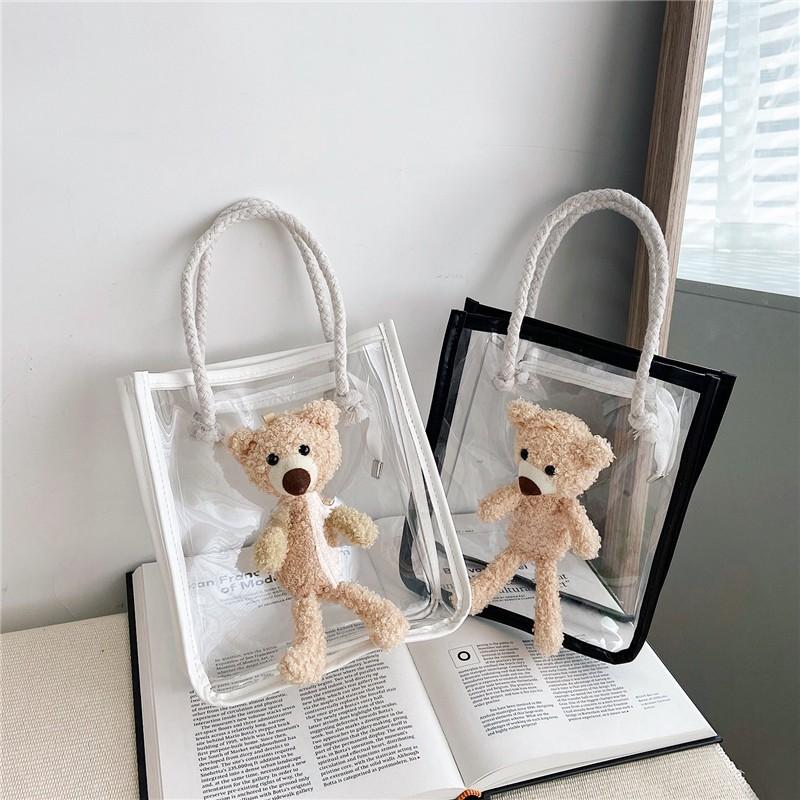 Summer Small Square Bag Korean Fashion Plastic Bag Bear Portable Beach Shoulder Bag