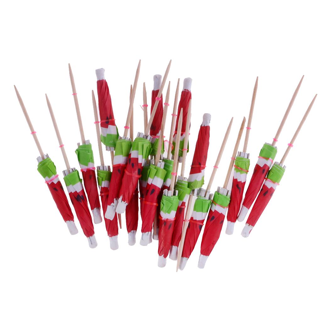2x140 Pieces Hawaiian Watermelon Umbrella Cocktail Sticks Picks Party Supplies