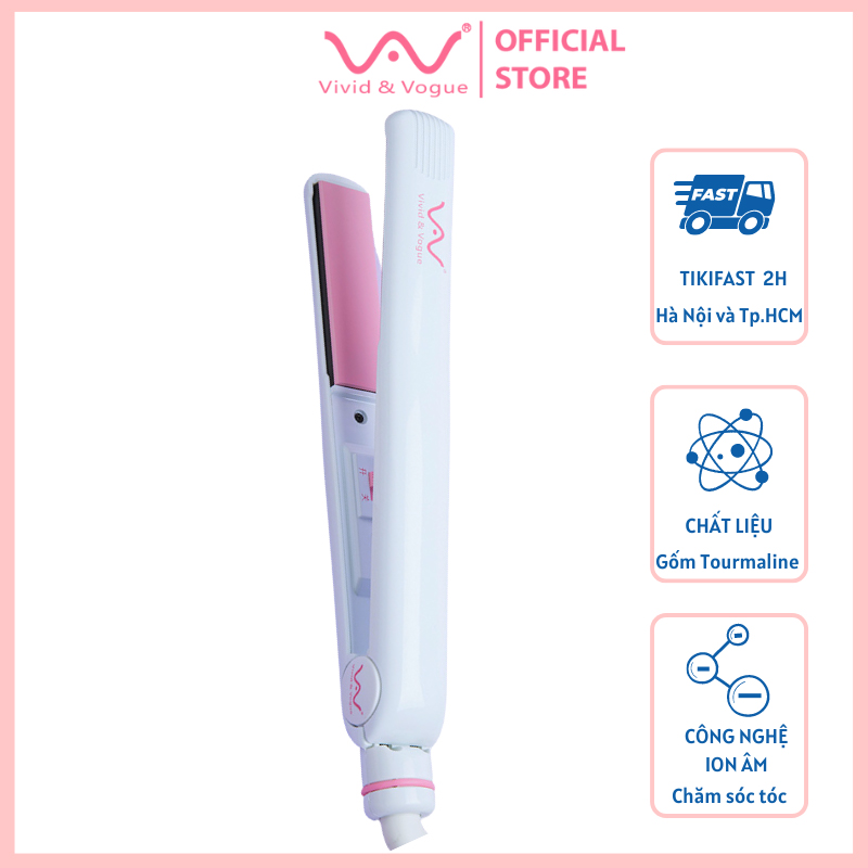 Máy uốn ép tóc 2In1 VIVID&amp;VOGUE️ VAV066B/Màu Trắng, máy làm tóc mini tạo xoăn và ép thẳng chứa tinh dầu Keratin Argan-Hàng chính hãng