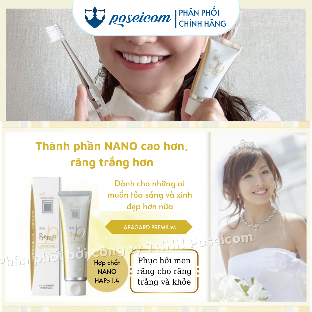 Kem Đánh Răng Nhật Bản Siêu Trắng Apagard Premio Premium hộp màu vàng 100g Poseicom 4987643122077