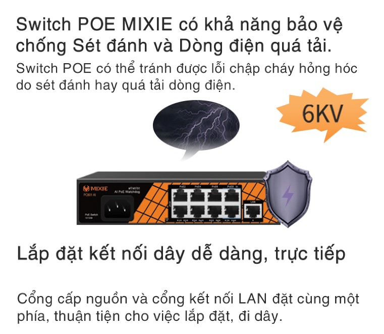 Switch Poe MIXE PC402-Mini gồm 4 cổng POE RJ45 10/100M và 2 cổng UPlink tốc độ 10/100m - Hàng Chính Hãng