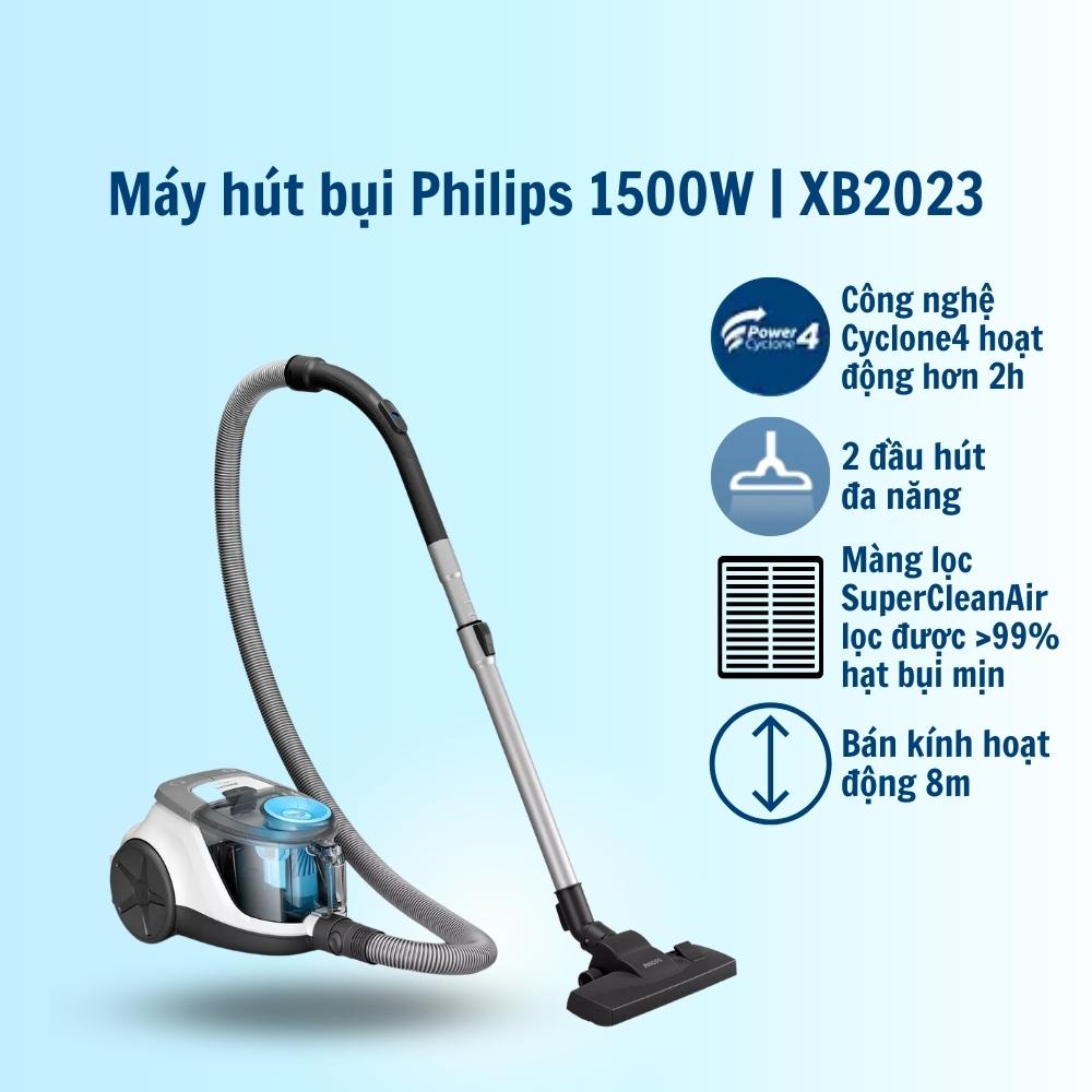 Máy hút bụi gia đình Philips công suất lớn 1500W có hộc chứa XB2023 /81 sử dụng công nghệ SuperCleanAir - Hàng nhập khẩu
