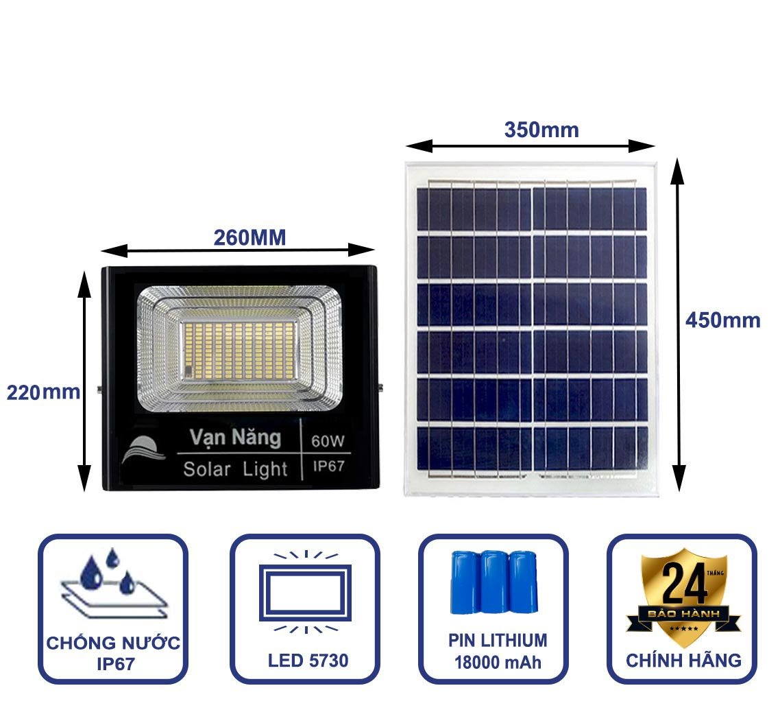 Đèn pha năng lượng mặt trời Vạn Năng Solar 60W