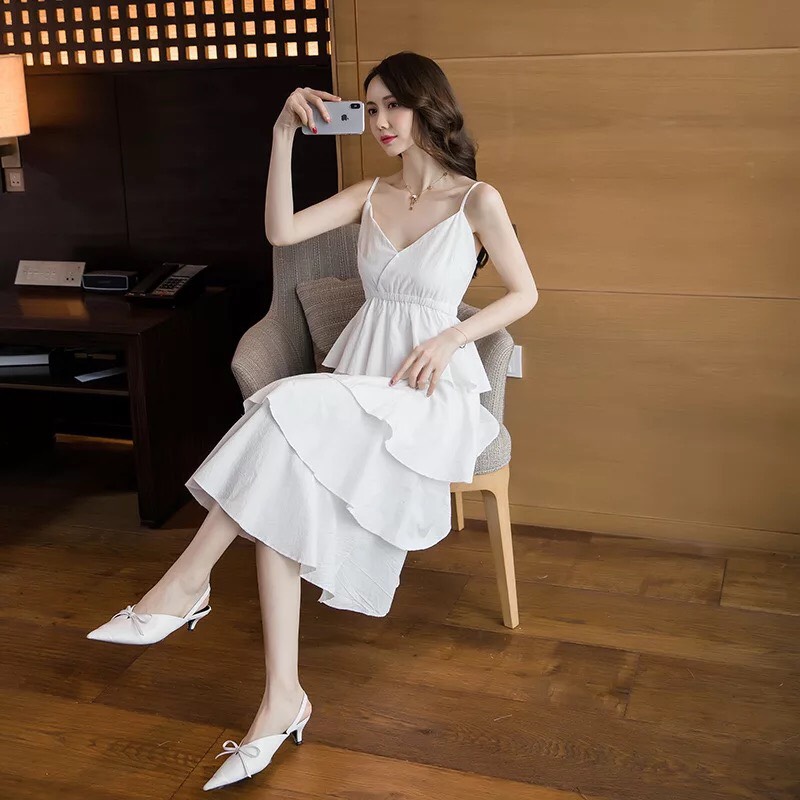 Đầm xòe maxi 2 dây 4 tầng tiểu thư dễ thương - VN131801