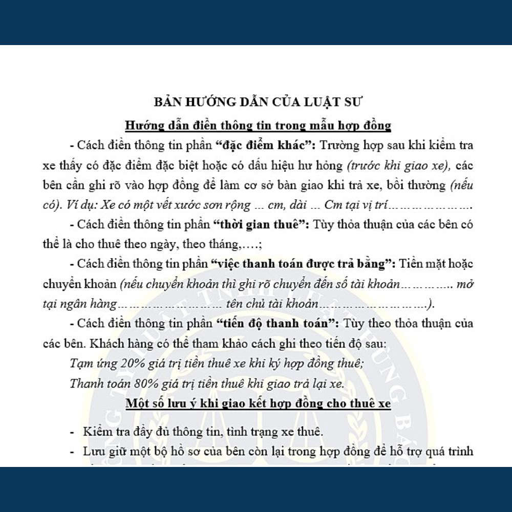 Mẫu hợp đồng thuê xe, mẫu hợp đồng thuê xe tự lái + Bản hướng dẫn chi tiết của Luật sư