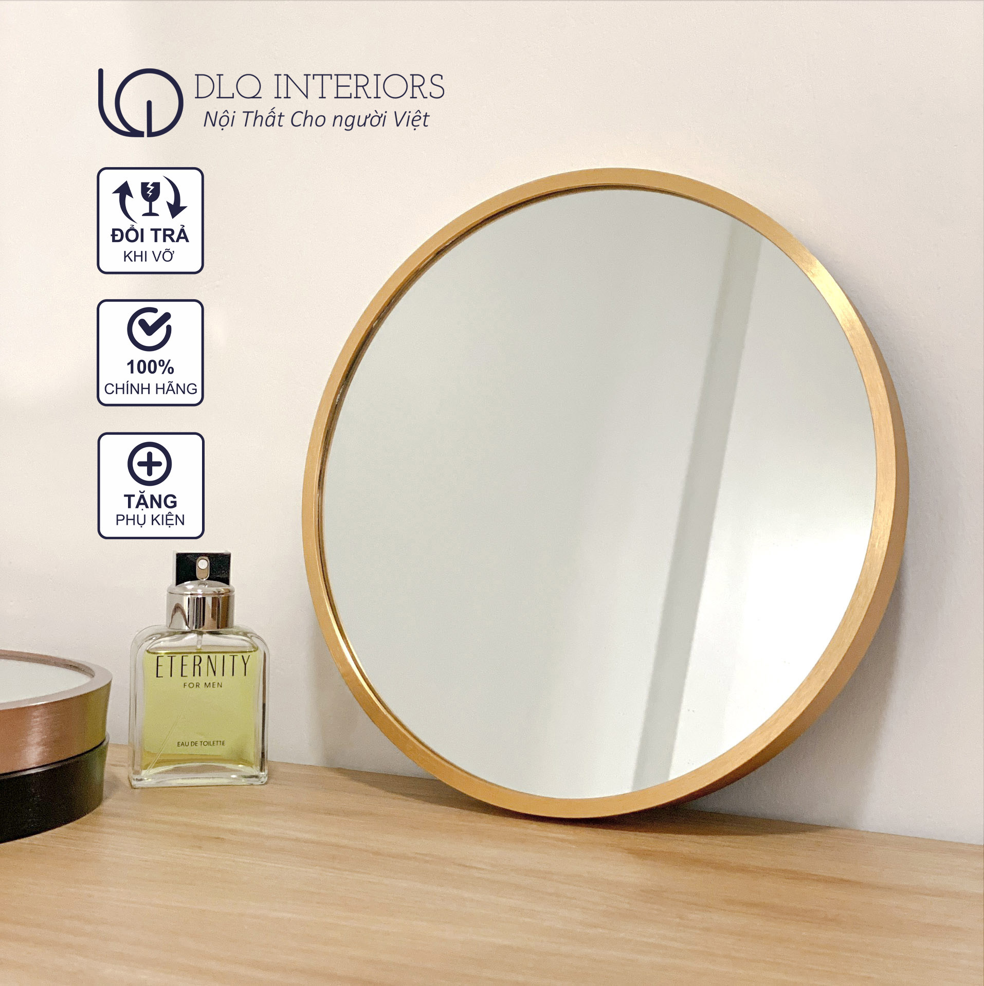 Gương Tròn Viền Trắng Treo Tường DLQ MIRROR Chất Liệu Nhôm Sơn Tĩnh Điện Cao Cấp