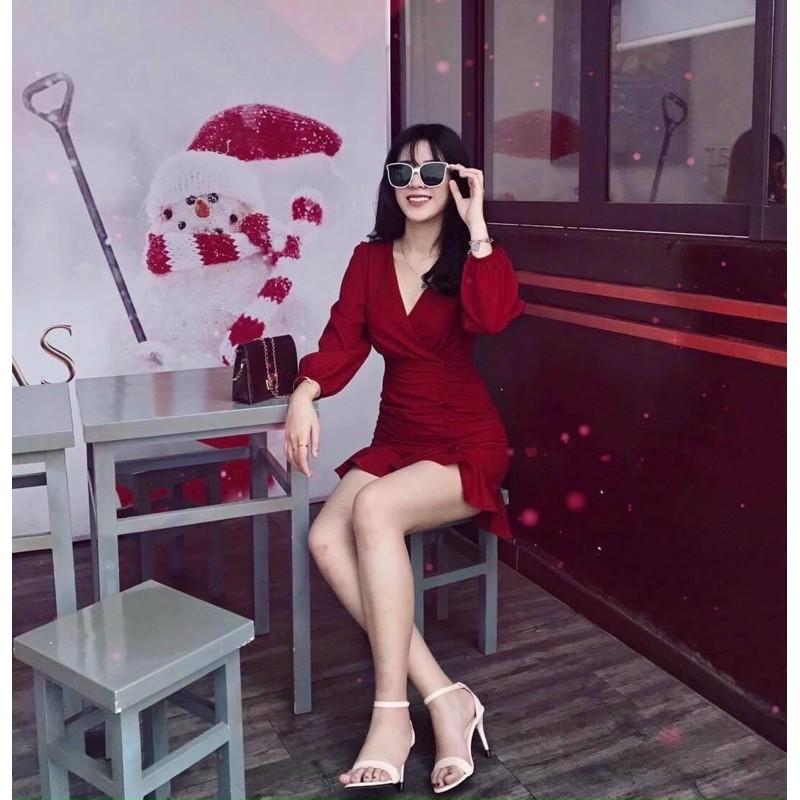 ĐẦM DÁNG XOÈ CỔ TIM ĐUÔI CÁ - VÁY TRẮNG ĐỎ - GD145