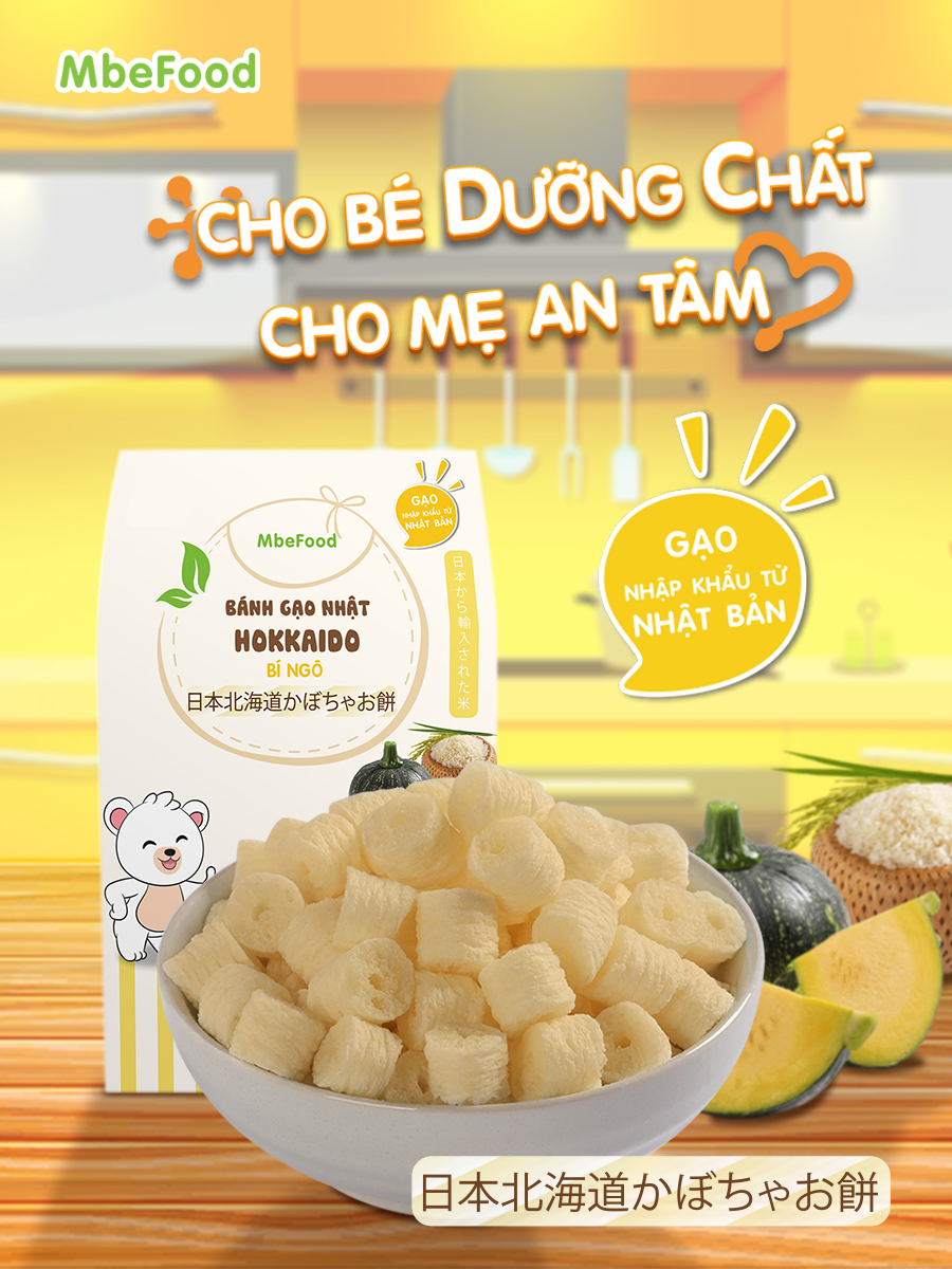 Bánh ăn dặm cho bé MBEFOOD Bánh gạo Nhật Hokkaido bí ngô que ngắn (Hộp 2 gói x 5g)