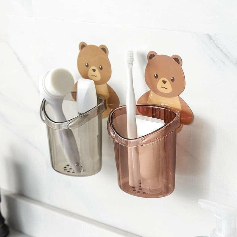 Cốc gấu dán tường để bàn chải kem đánh răng dính tường siêu chắc