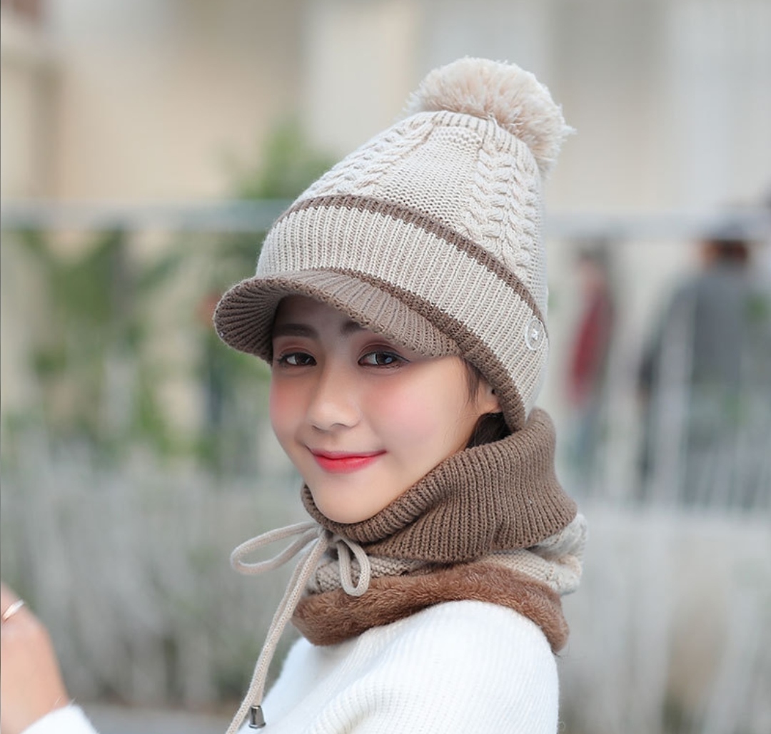 Mũ len nữ nón len giữ ấm lưỡi trai beret tặng kèm khăn len choàng cổ dona21102507