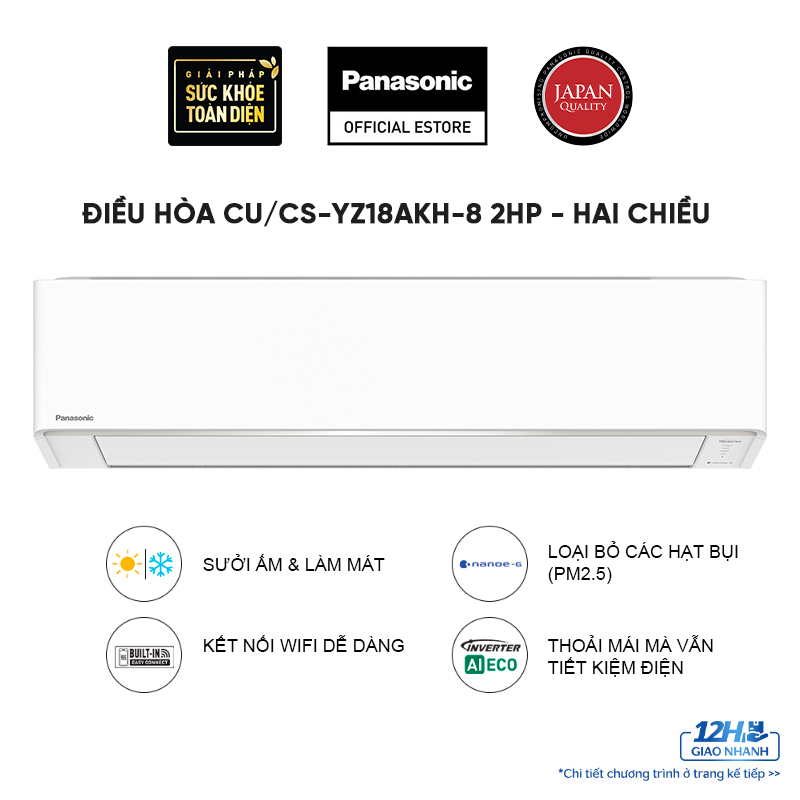 Máy lạnh-Điều hòa Panasonic CU-CS-YZ18XKH-8 - Hai chiều - Inverter tiêu chuẩn - Hàng chính hãng - 2 HP