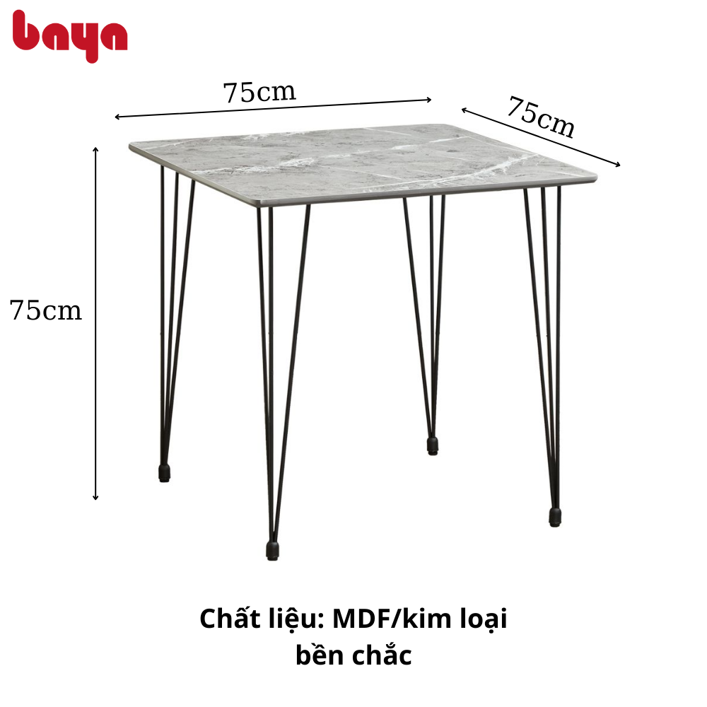 Bộ Bàn Ăn 4 Ghế Màu Xám BAYA VERONA Họa Tiết Vân Đá Bề Mặt Gỗ Nhẵn Đẹp Khung Kim Loại Bền Chắc 6000275