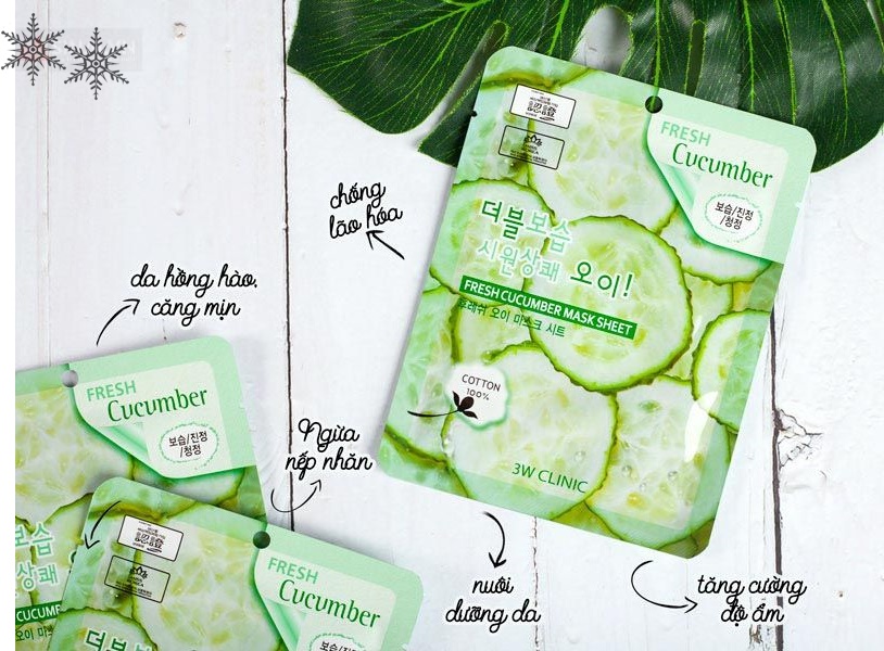 Combo 5 Mặt nạ dưỡng ẩm chiết xuất từ dưa leo 3W CLINIC FRESH CUCUMBER MASK SHEET 23ml x 5