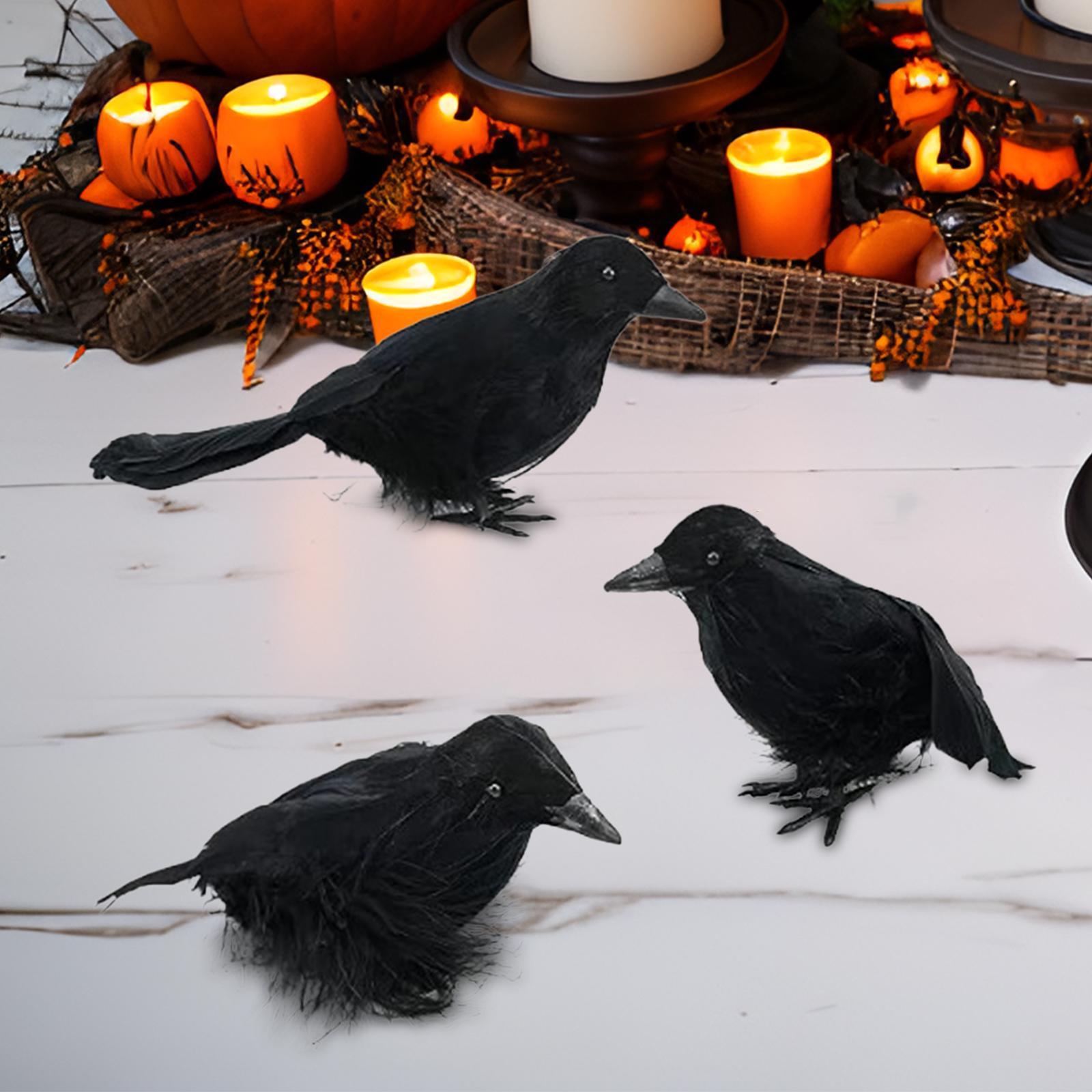 3Pcs Halloween Crows Birds Black Simulation Feather Crow for Halloween Party