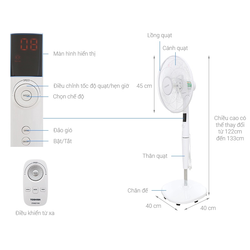 Quạt Đứng Toshiba F-LSD30(W)VN - Trắng - Hàng chính hãng