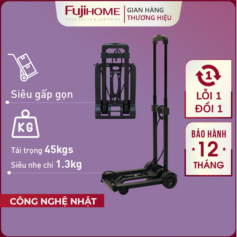 Xe đẩy hàng gấp gọn đi chợ (đi kèm dây buộc) FUJIHOME HT-245, xe kéo hàng đi chợ gấp gọn mini siêu thị đa năng - Hàng Nhập Khẩu