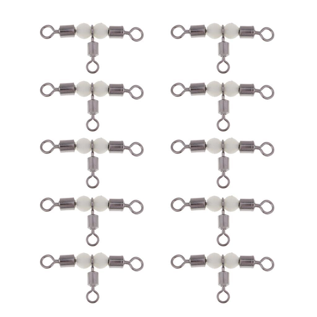 20pcs Luminous 3 Way Swivels Connectors T-Turn Swivels Freshwater Saltwater