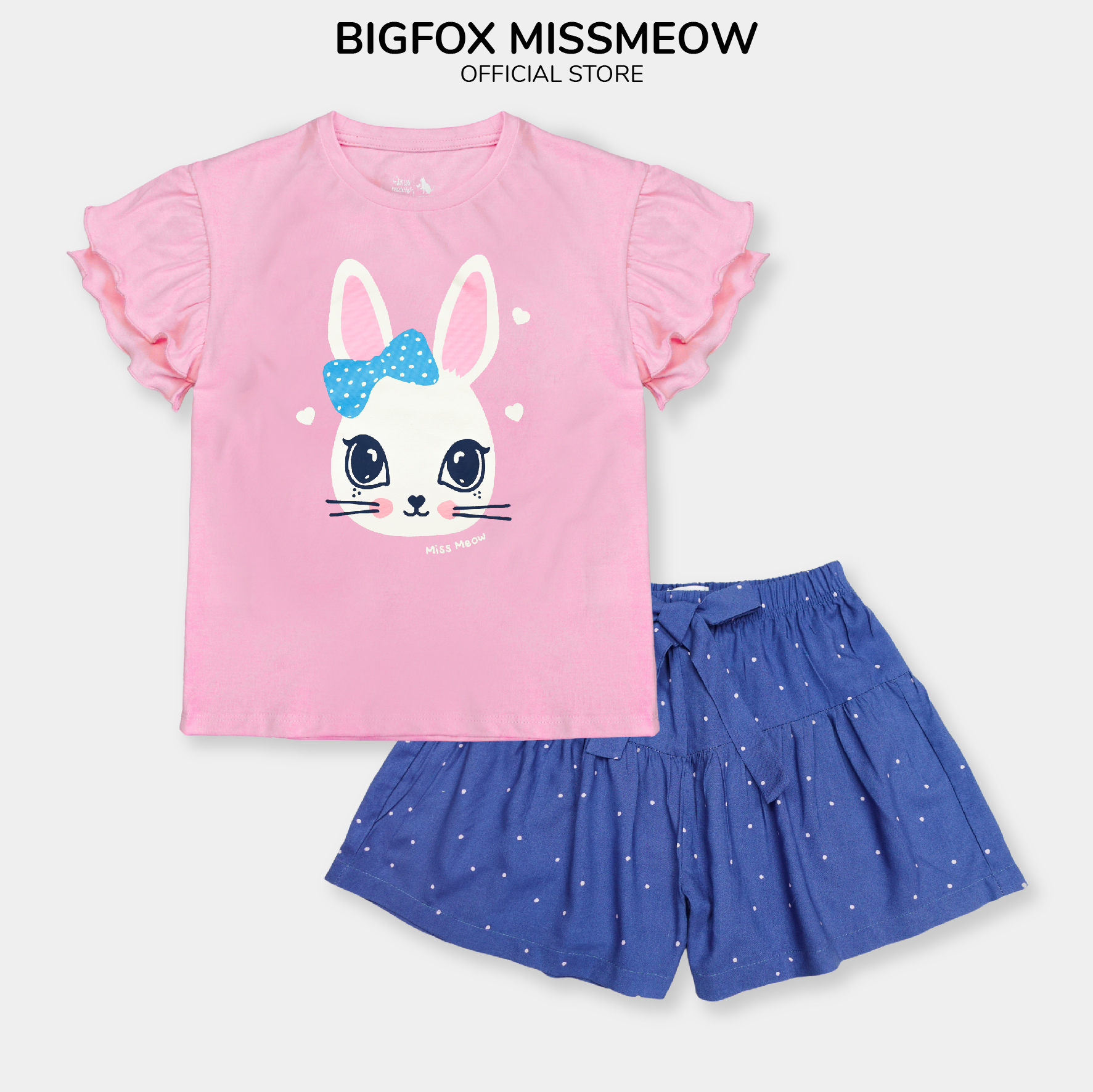 Đồ bộ cộc tay bé gái Bigfox Miss Meow size đại mùa hè vải cotton mềm mại in thỏ dễ thương cỡ 3-11 tuổi 30kg 40kg