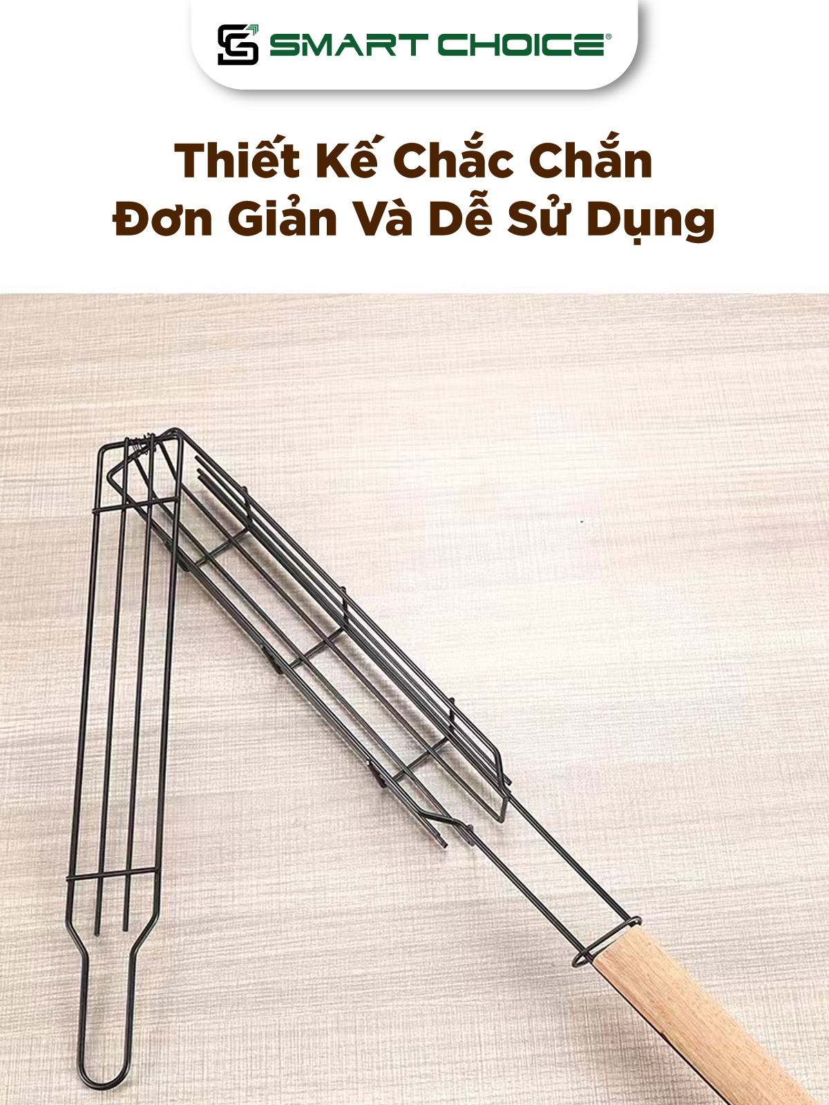 Vỉ Nướng BBQ 2 Màu SMARTCHOICE Cao Cấp Chất Liệu Sắt- Tay Cầm Bằng Gỗ Tiện Dụng SCG-PK086