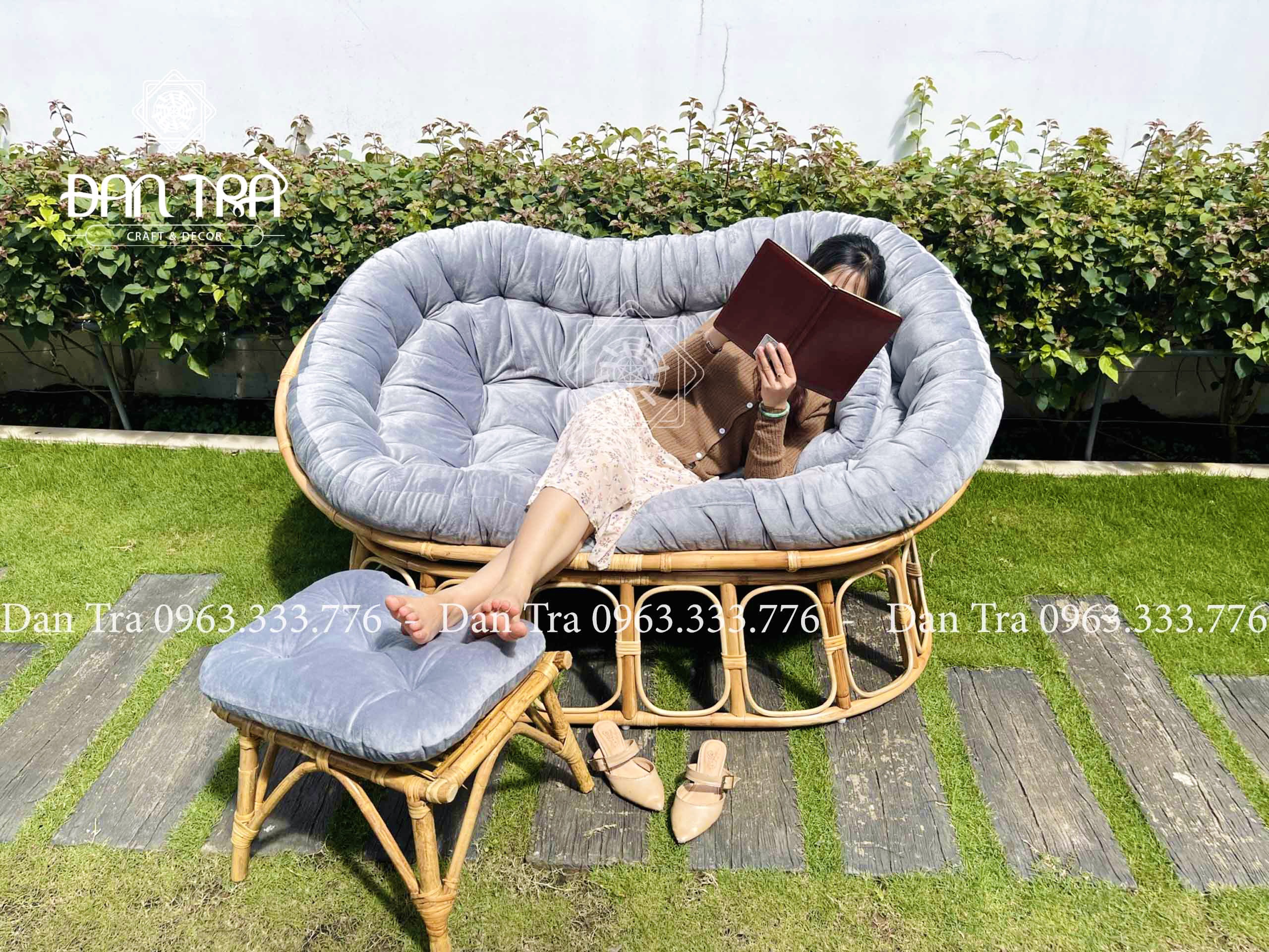 [ RẺ VÔ ĐỊCH ] Ghế Mây PAPASAN ĐÔI - Ghế Mây Mamasan Size 1m6*1m1 Gồm Nệm - Nội Thất Mây Tre