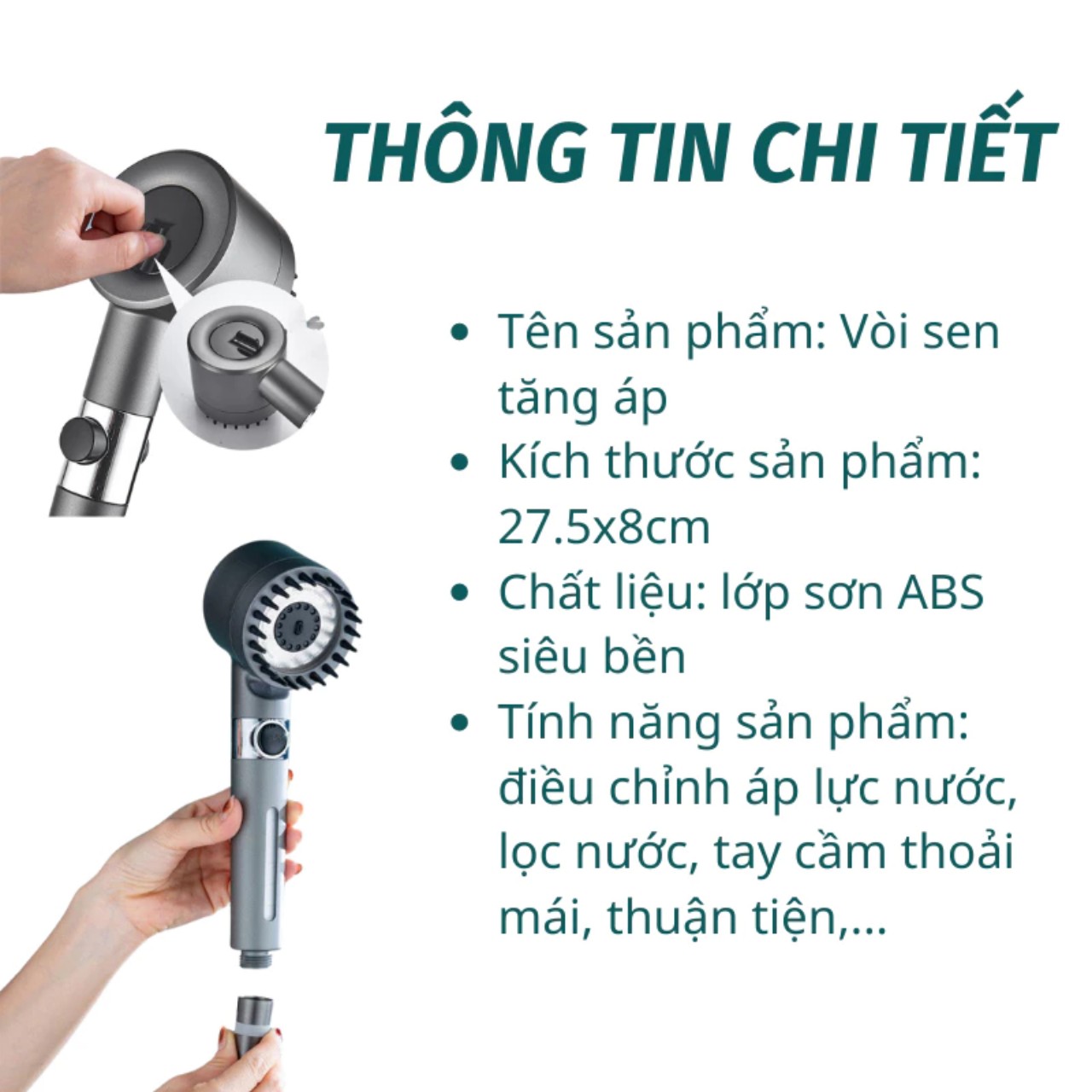 Vòi Sen Tăng Áp, Đầu Vòi Hoa Sen Mát Xa 4 Trong 1, 3 Chế Độ Áp Suất Cao Tiết Kiệm Nước, Lõi Cotton Lọc Cho Nhà Tắm - HÀNG CHÍNH HÃNG MINIIN