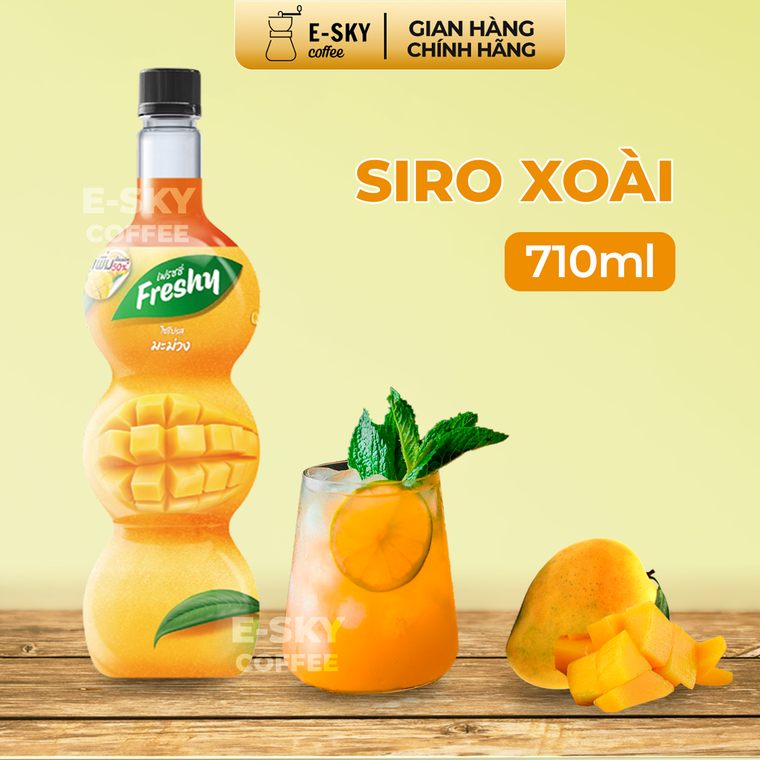 Siro Xoài Freshy Mango Syrup Nguyên Liệu Pha Chế Trà Sữa Chai 710ml