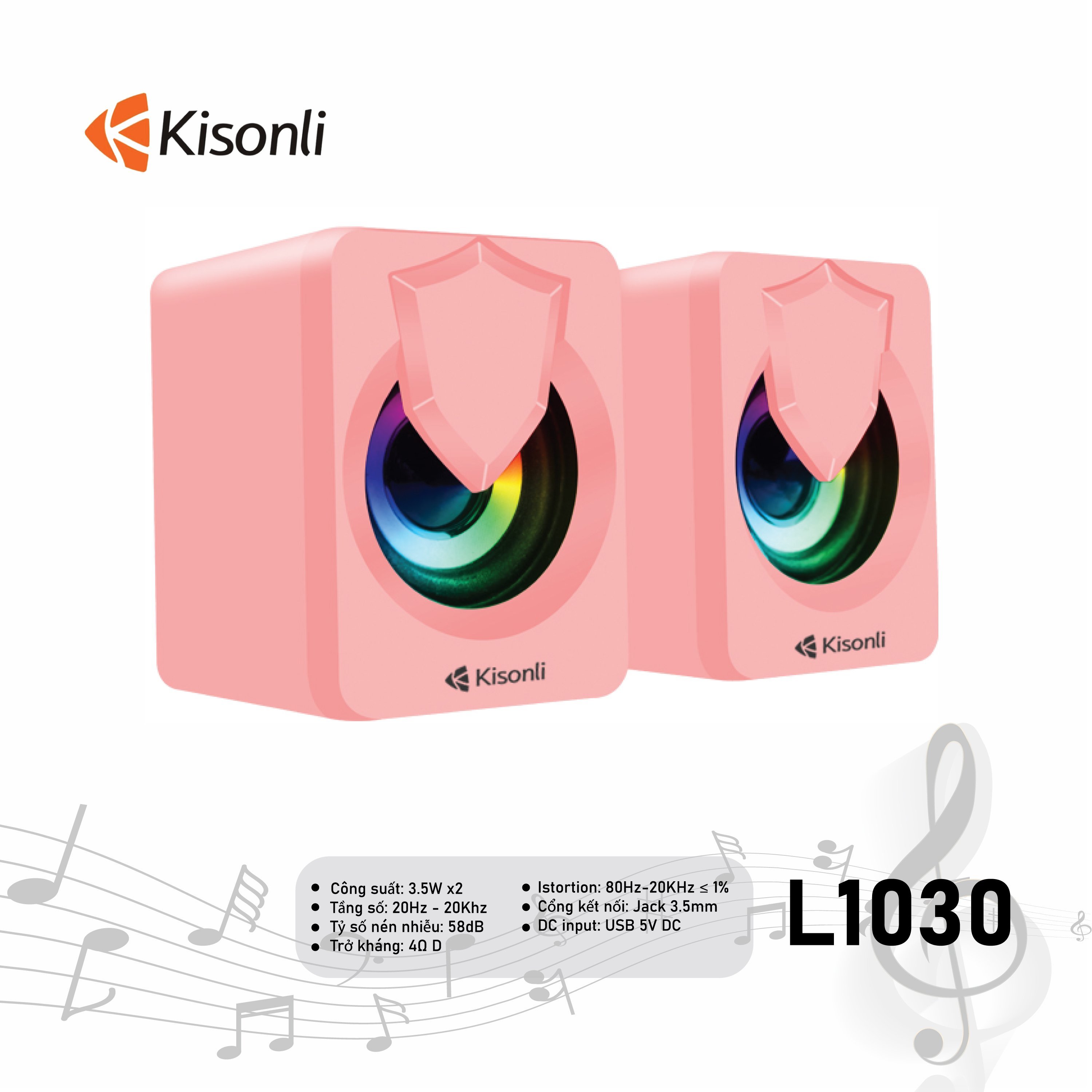 Loa 2.0 Kisonli L-1030 màu hồng có LED - hàng Nhập Khẩu - lk1984