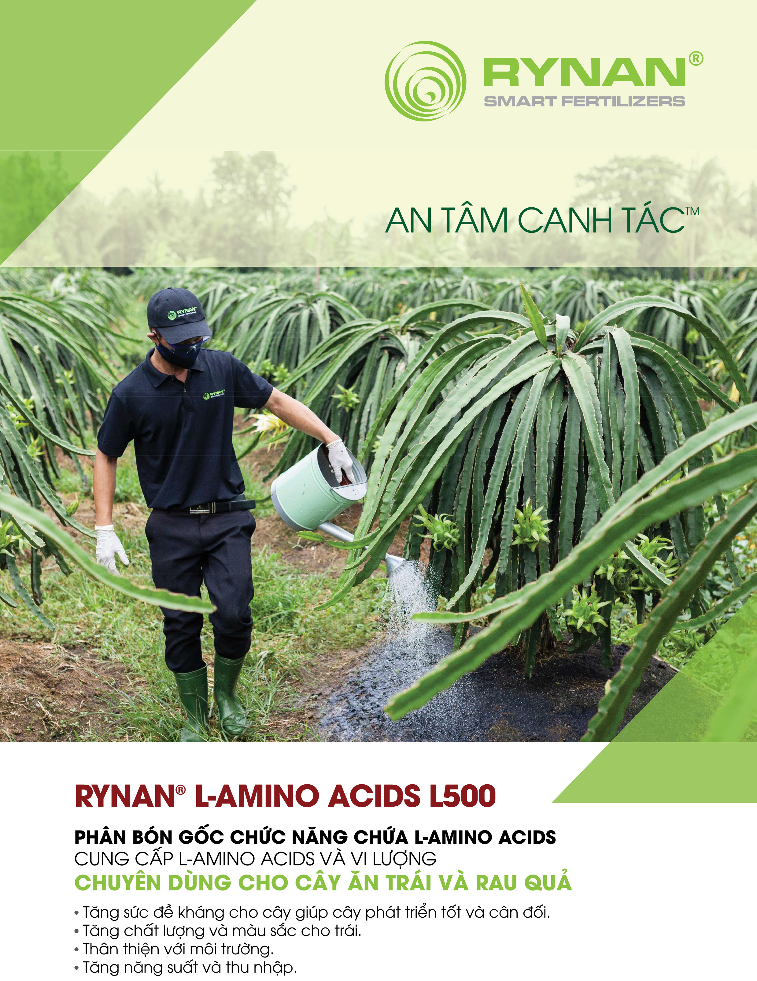 Phân bón gốc Rynan L-Amino Acids L500 (chai 120ml) - Kích thích rễ, tăng đề kháng, giải độc và hạ phèn cho đất