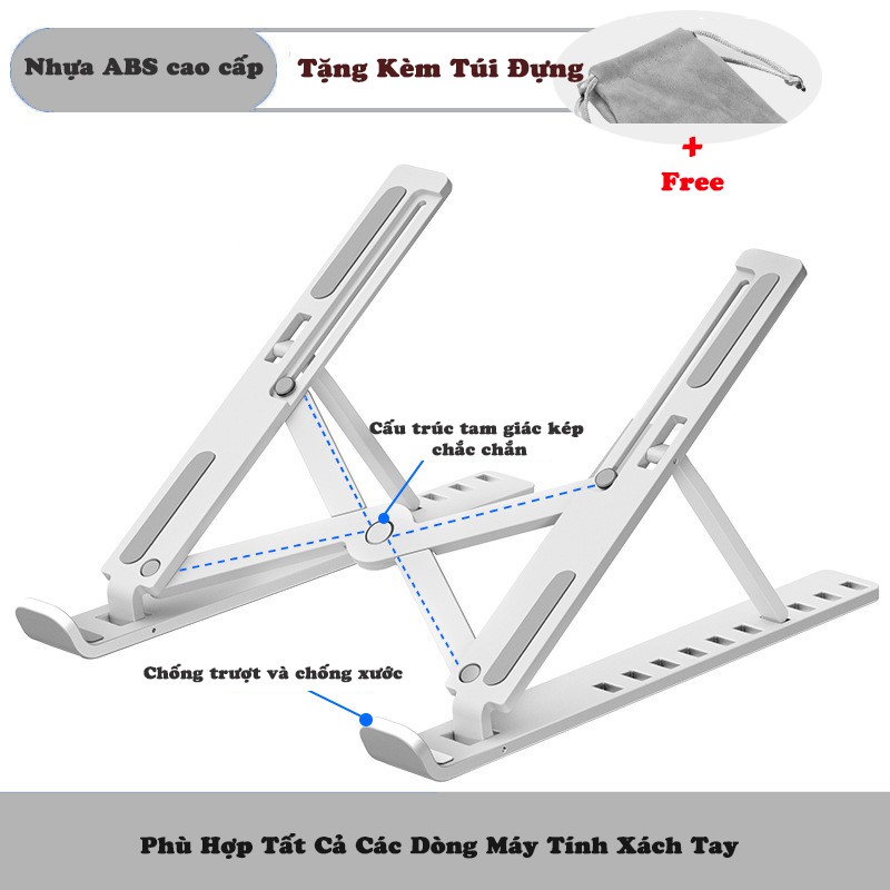 Giá đỡ / Đế đỡ tản nhiệt dành cho laptop, macbook, máy tính bảng gấp gọn tiện dụng + tặng kèm túi đựng, - Hàng chính hãng