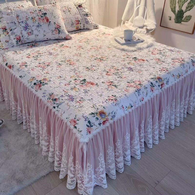 Bộ ga gối trần bông rèm phủ điệu đà 1m8x2m 3 món