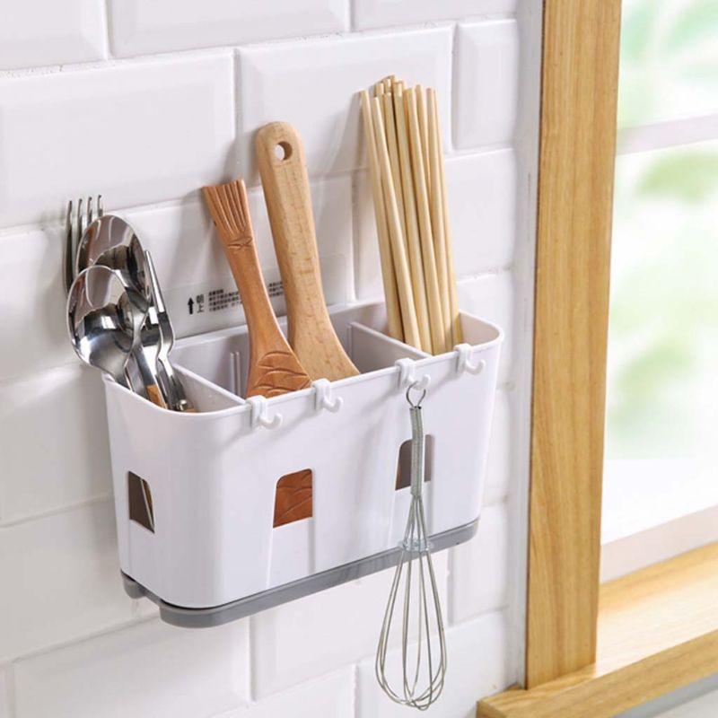 Treo Tường Dao Kéo Điện 2 Tầng Có Khay Hứng Nước Tiện Dụng Nhà Tổ Chức Muỗng Nĩa Đũa Giá Đỡ Caddy Nhà Bếp Tiện Ích Lưu Trữ