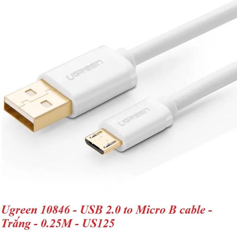 Ugreen UG10846US125TK 0.25M màu Trắng Cáp sạc truyền dữ liệu USB 2.0 sang MICRO USB lõi đồng - HÀNG CHÍNH HÃNG