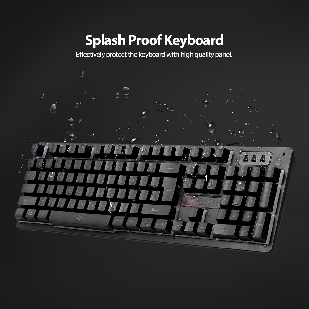 USB Wired Gaming Keyboard and Mouse Combo Waterproof 3 Color Backlit 2000DPI for Home Office