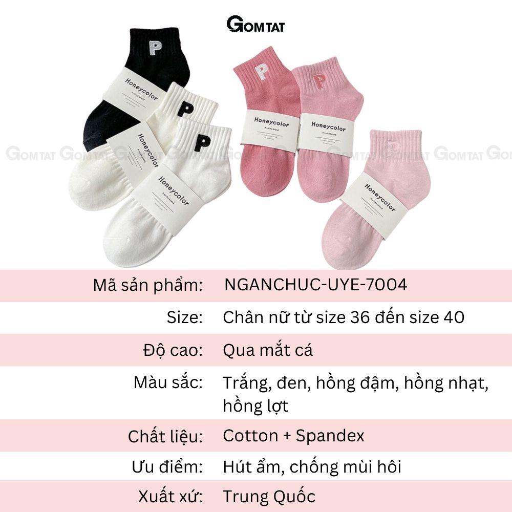 Tất nữ cổ ngắn cao cấp mẫu chữ P, vớ cổ thấp chất liệu cotton mềm mại, thấm hút - NGANCHUP-UYE-7003-1DOI