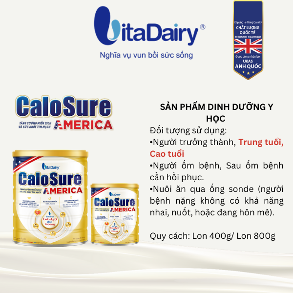 Sữa bột hỗ trợ tim mạch, phòng chống đột quỵ CaloSure America vị thanh nhẹ 800g - VitaDairy