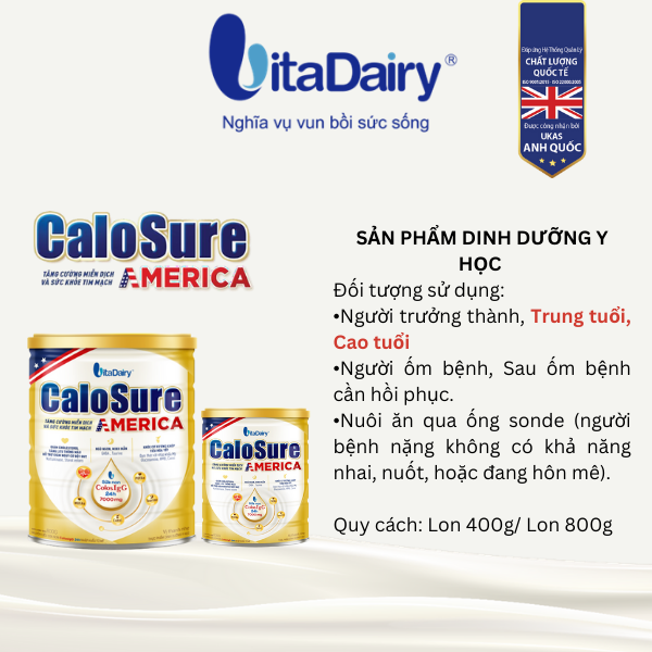 [TẶNG CÂN ĐIỆN TỬ ĐA NĂNG] Sữa bột hỗ trợ tim mạch, phòng chống đột quỵ CaloSure America vị thanh nhẹ 800g - VitaDairy