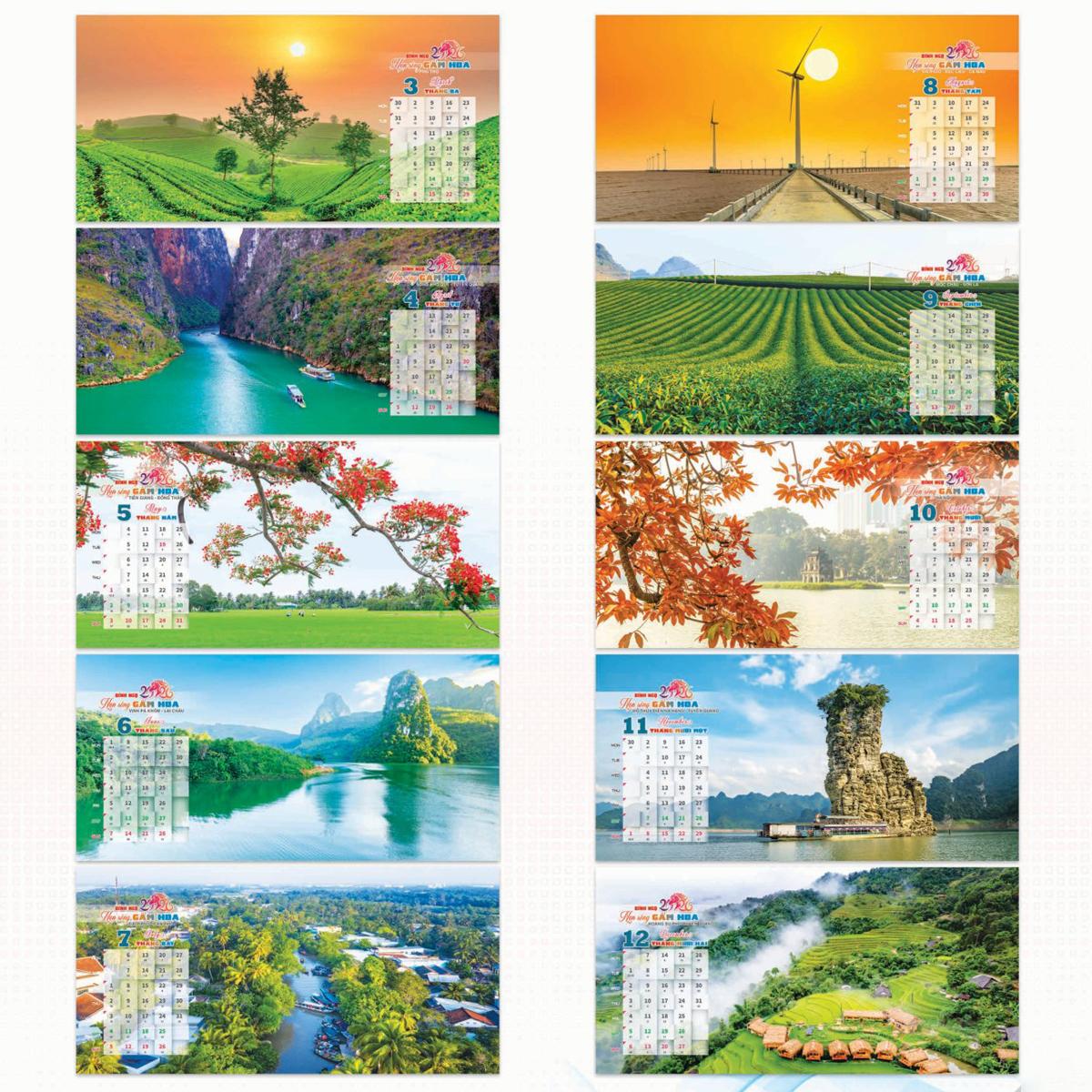 Lịch Để Bàn Chữ A - Non Sông Gấm Hoa - NST 74A