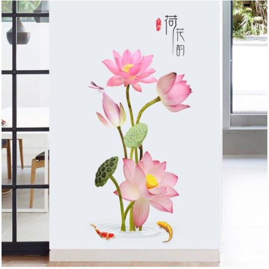 Decal trang trí dán tường - SEN HỒNG SẮC NÉT MẪU MỚI