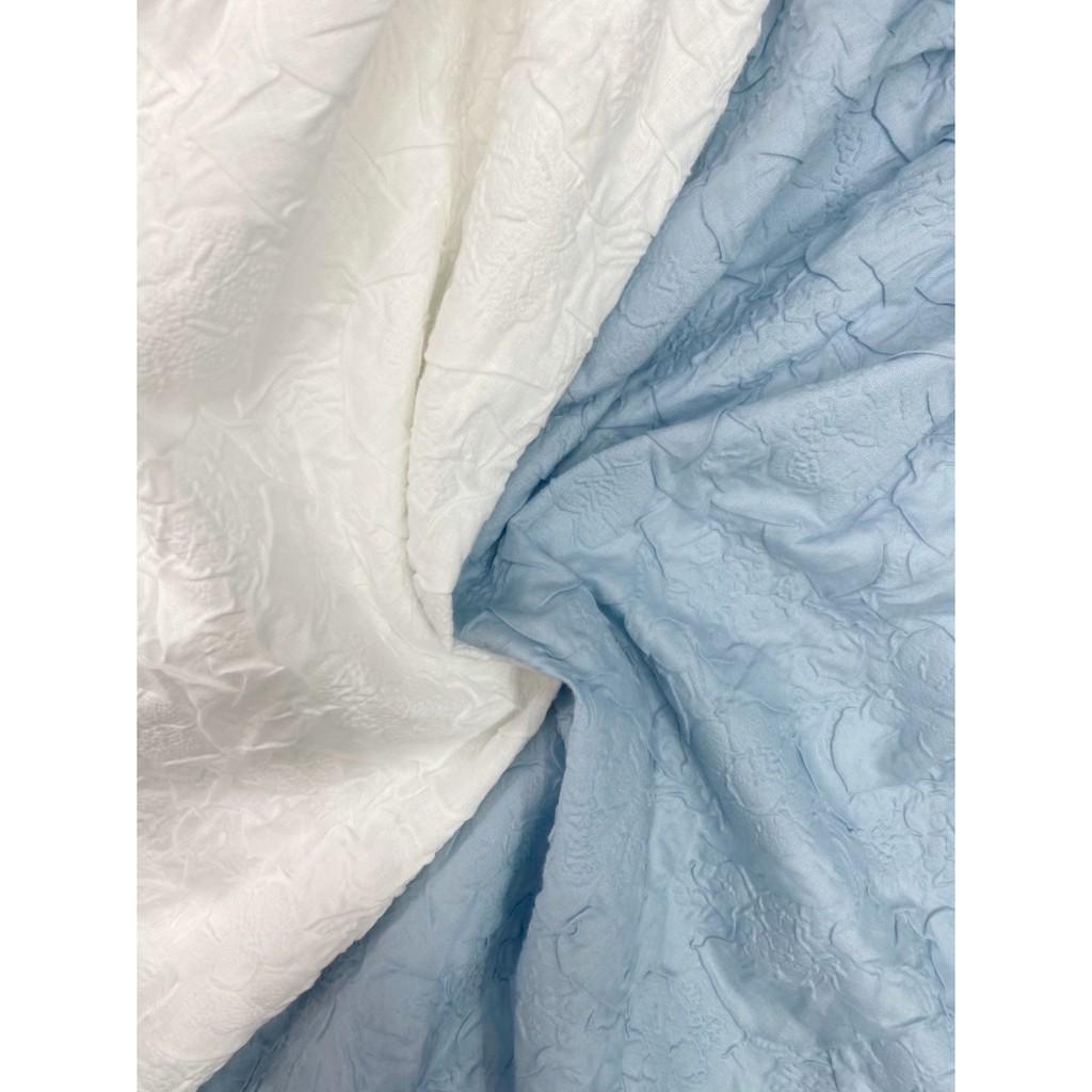 ĐẦM DỰ TIỆC XỐP ÉP HOA VĂN 2 LỚP CÓ MÚT NGỰC SẴN PHỐI NƠ SAU TRẮNG XANH CỔ VUÔNG TAY LỠ DÁNG XÒE