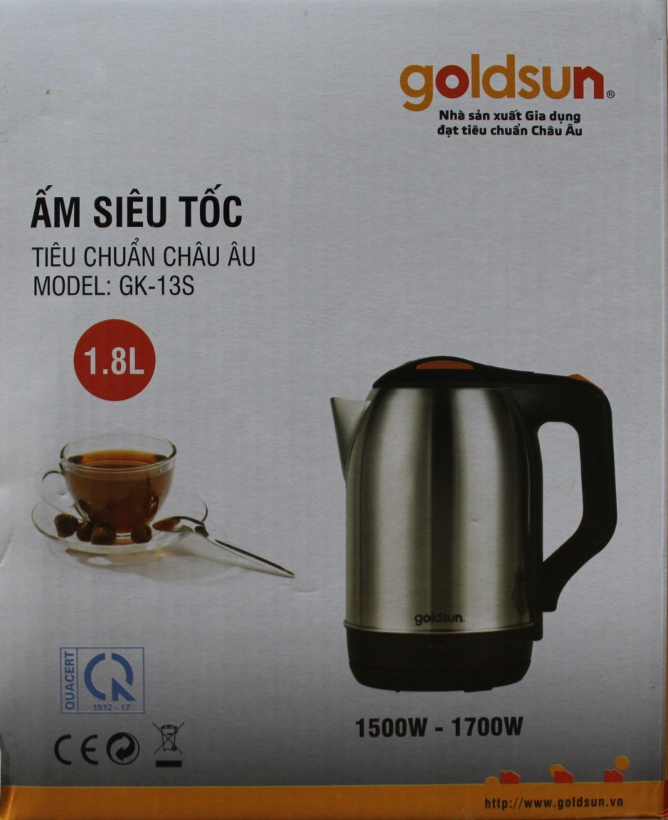 Bình Ấm Điện Siêu Tốc Inox Goldsun GK-13S (1,8 lít) - Chính Hãng