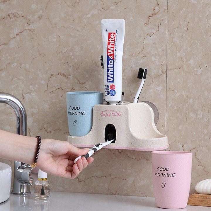 Khay nhả kem dán tường kèm 2 cốc xinh xắn, Bộ Nhả Kem Đánh Răng Tự Động, Kệ Để Đồ Phòng Tắm Cao Cấp