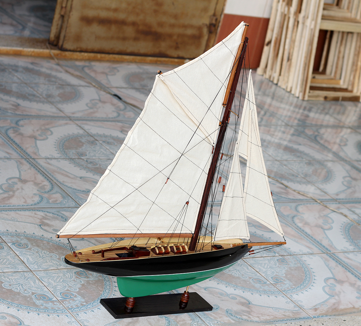 Mô hình du thuyền gỗ cao cấp trang trí Penduick dài 65cm gỗ tự nhiên