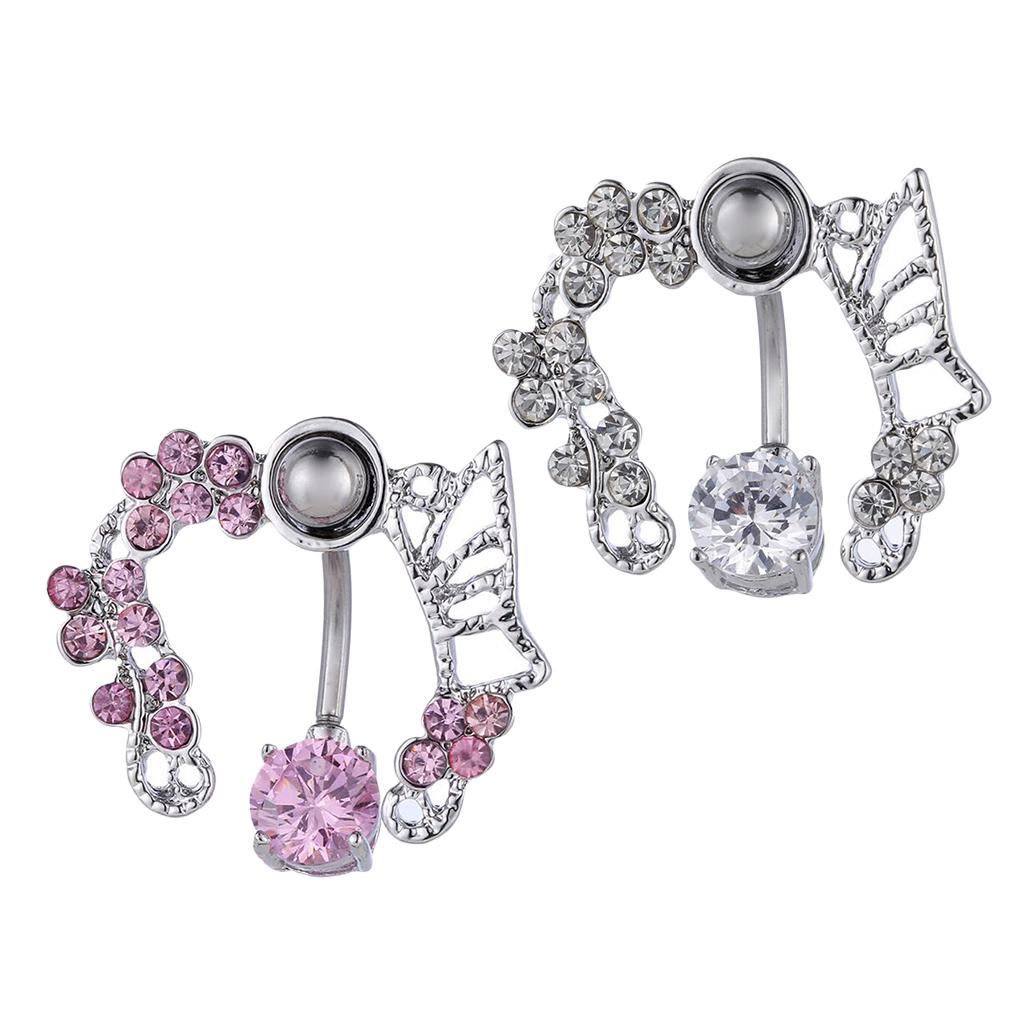 Zircon Navel Ring Belly Button Body Piercing Jewelry stainless steel Silver
